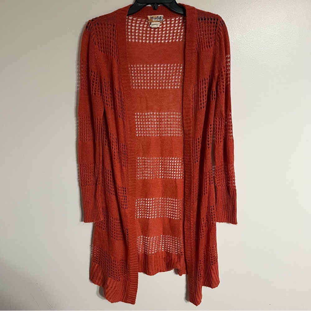 Women's MUDD Long‎ Sleeve Long Cardigan Duster Y2K 90s Size Medium Dark Orange